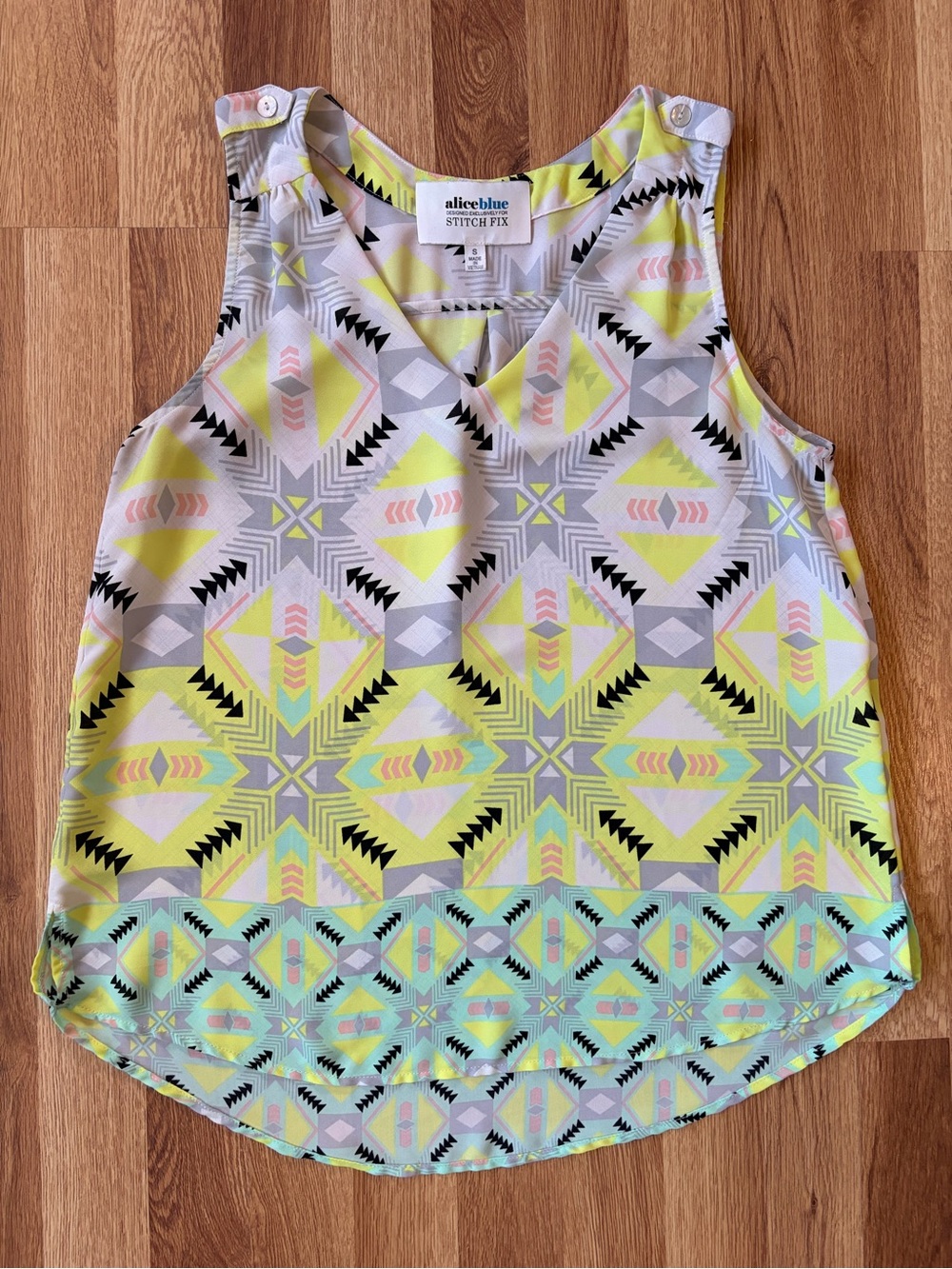 Alice Blue Neon Yellow & Pastel Geo Print Sleeveless Tank